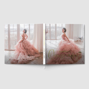 Quinceañera Front Back Foto's Modern Trendy Script Gastenboek