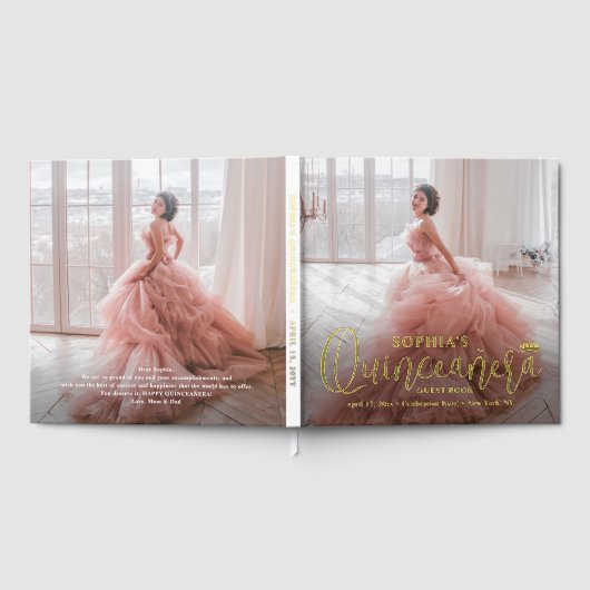 Quinceañera Front Back Foto's Modern Trendy Script Gastenboek (Volledig)