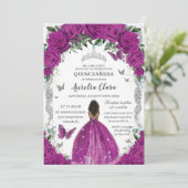 Quinceanera Fuchsia Bloemen Zilver Bruin Kaart (Staand voorkant)