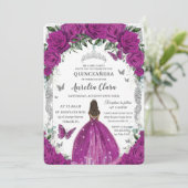 Quinceanera Fuchsia Bloemen Zilver Bruin Kaart (Staand voorkant)