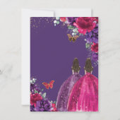 Quinceañera Fuchsia Donker Paarse Bloemen Rozen Tw Kaart (Achterkant)