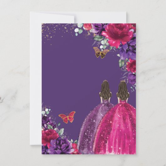 Quinceañera Fuchsia Donker Paarse Bloemen Rozen Tw Kaart (Achterkant)