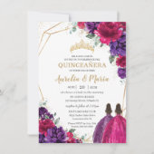 Quinceañera Fuchsia Donker Paarse Bloemen Rozen Tw Kaart (Voorkant)