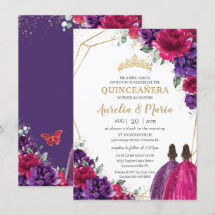 Quinceañera Fuchsia Donker Paarse Bloemen Rozen Tw Kaart
