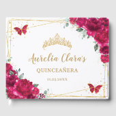 Quinceanera Fuchsia Hete Roze Bloemen Vlinders Gastenboek (Voorkant)