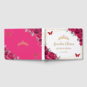 Quinceanera Fuchsia Hete Roze Bloemen Vlinders Gastenboek (Volledig)
