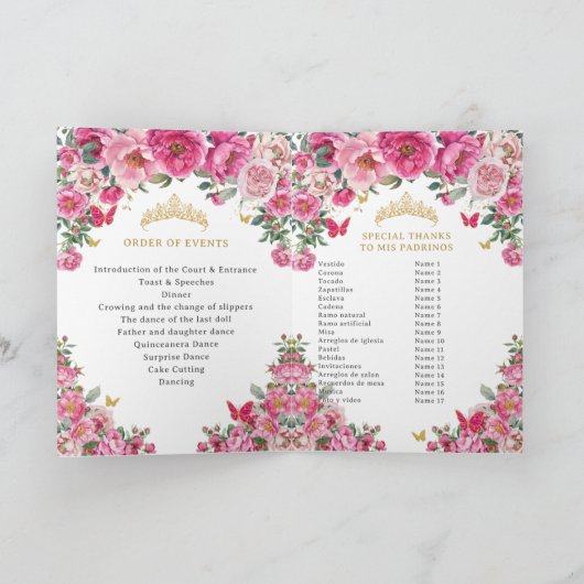 Quinceañera Fuchsia Padrinos Kerk Evenementen Prog Programma (Binnen)