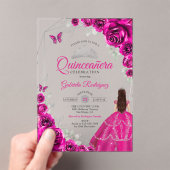 Quinceanera Fuchsia Pink Silver Dress Acryl Uitnodigingen (Insitu (Draagbaar))