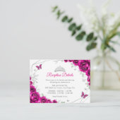 Quinceanera Fuchsia Pink Silver Floral Details Informatiekaartje (Staand voorkant)