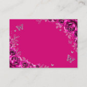 Quinceanera Fuchsia Pink Silver Floral Details Informatiekaartje (Achterkant)