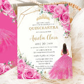 Quinceañera Fuchsia Roze Bloemen Prinses Goud Kaart