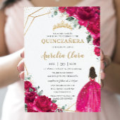 Quinceañera Fuchsia Roze Bloemen Prinses Gown Goud Kaart