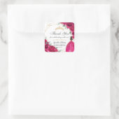 Quinceañera Fuchsia Roze Bloemen Prinses Gown Goud Vierkante Sticker (Tas)