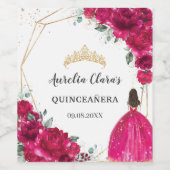Quinceañera Fuchsia Roze Bloemen Prinses Gown Goud Wijn Etiket (Enkel label)
