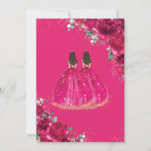 Quinceañera Fuchsia Roze Bloemen Tweeling Prinsess Kaart (Achterkant)