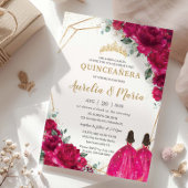 Quinceañera Fuchsia Roze Bloemen Tweeling Prinsess Kaart
