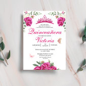 Quinceañera Fuchsia Roze Bloemen Vlinderkroon Kaart
