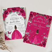 Quinceañera Fuchsia Roze Bloemen Zilver Kaart