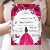 Quinceañera Fuchsia Roze Bloemen  Zilver Kaart