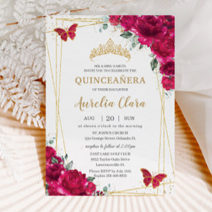 Quinceañera Fuchsia Roze Bloemenvlinders Tiara Kaart