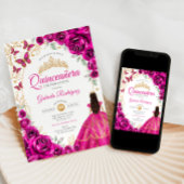 Quinceanera Fuchsia Roze Goud Bloem Kaart