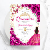 Quinceanera Fuchsia Roze Goud Bloem Kaart