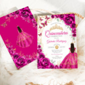Quinceanera Fuchsia Roze Goud Bloem Kaart