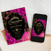 Quinceanera Fuchsia Roze Goud Zwart Kaart