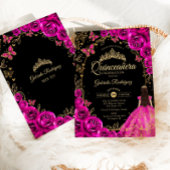Quinceanera Fuchsia Roze Goud Zwart Kaart