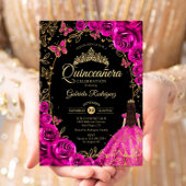 Quinceanera Fuchsia Roze Goud Zwart Kaart