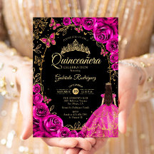 Quinceanera Fuchsia Roze Goud Zwart