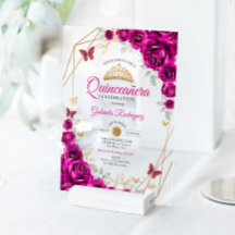 Quinceanera Fuchsia Roze Gouden Bloem