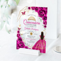 Quinceanera Fuchsia Roze Gouden Jurk
