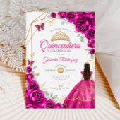 Quinceanera Fuchsia roze gouden jurk Kaart
