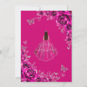 Quinceanera Fuchsia Roze Zilver Bloem Save The Date (Achterkant)
