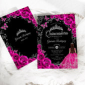 Quinceanera Fuchsia Roze Zilver Zwart Kaart