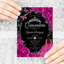 Quinceanera Fuchsia Roze Zilver Zwart Kaart