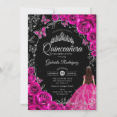 Quinceanera Fuchsia Roze Zilver Zwart Kaart (Voorkant)