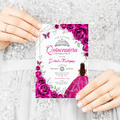 Quinceanera Fuchsia Roze Zilveren Jurk Kaart