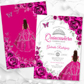 Quinceanera Fuchsia Roze Zilveren Jurk Kaart