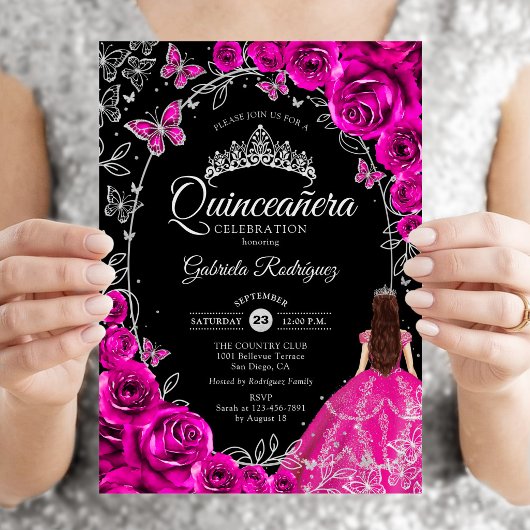 Quinceanera Fuchsia Roze Zwart Kaart