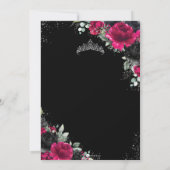 Quinceañera Fuchsia Zwart Bloemen Twins Zilver Kaart (Achterkant)