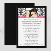 Quinceanera Fushcia Damask Roze en Zwart Kaart (Voorkant / Achterkant)