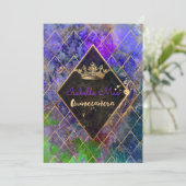 Quinceanera/Galaxy/Neon Paars/Princess/Kroon Kaart (Staand voorkant)