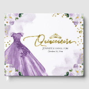 Quinceanera-gastenboek paarse jurk bloemen gastenboek