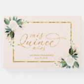 Quinceanera Gastenboek Roze Blush Goudfolie Bloeme (Voorkant)