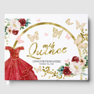 Quinceanera-gastenboek Vlinder Rode Jurk Gastenboek