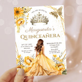 Quinceañera Geel Bloemen Goud Tiara Prinses Kaart
