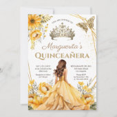 Quinceañera Geel Bloemen Goud Tiara Prinses Kaart (Voorkant)