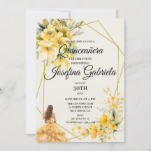 Quinceañera gele gouden uitnodiging